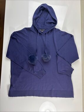 Saks Fifth Avenue Navy Hooded Pom-Pom Drop Shoulder sweater